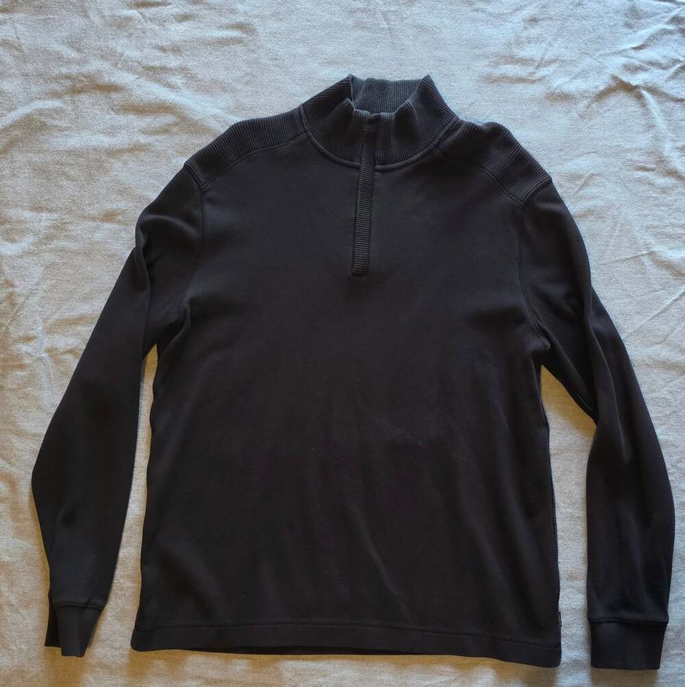 Calvin Klein Mens Large Charcoal Grey 1/4 Zip Pima Cotton Knit Sweater Pullover